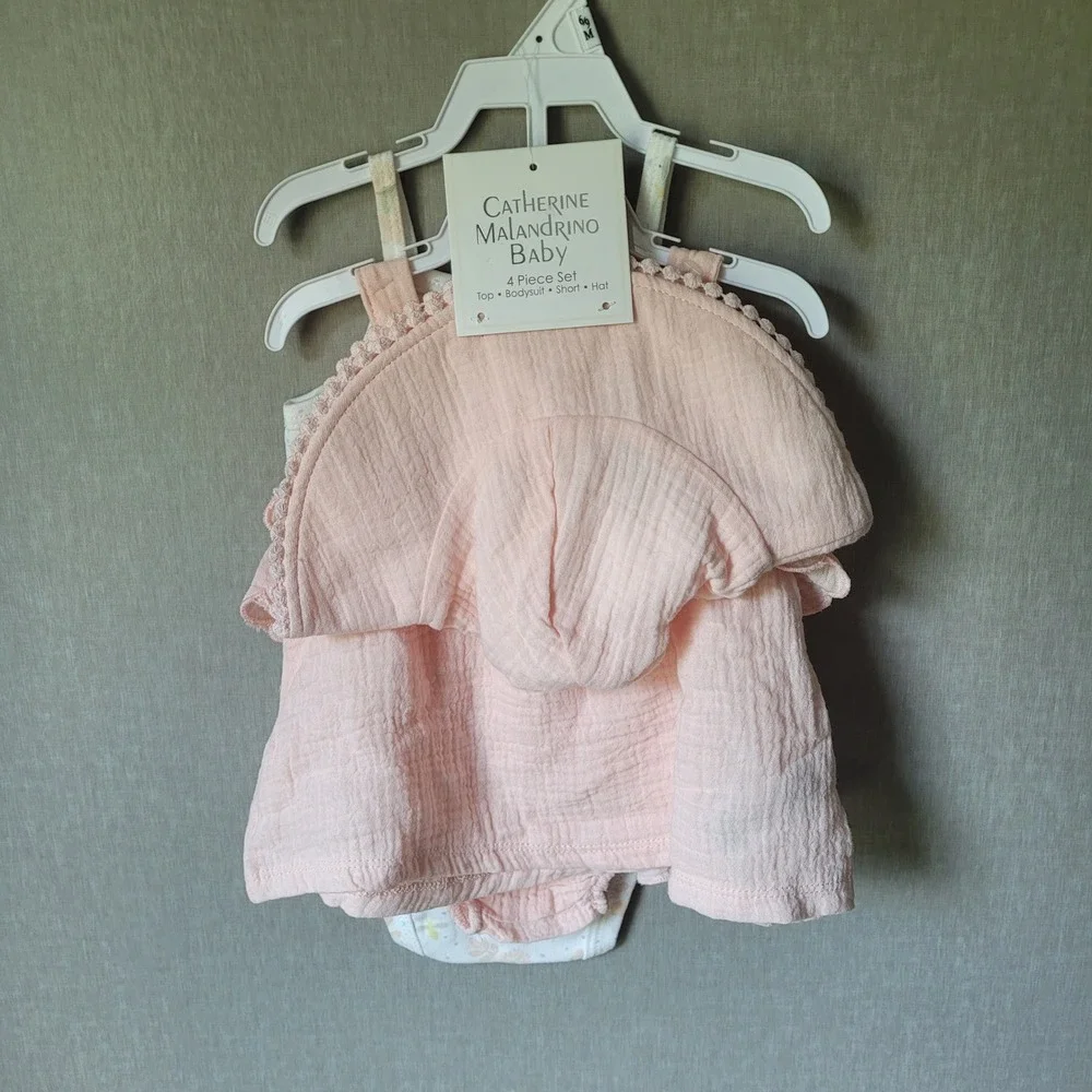 Catherine Malandrino 4pc Outfit Set Baby 6-9M Pink NWT Gauze Floral Cottagecore